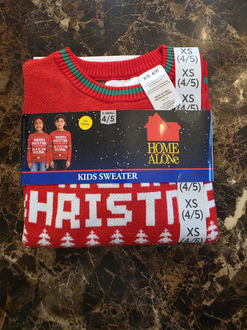 🎄NWT Home Alone Kids Unisex Red Holiday Sweater - XS (4/5)
